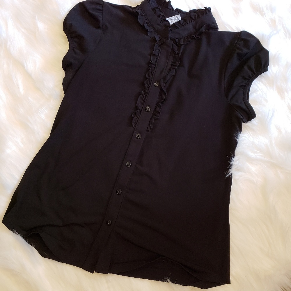 Black short capped sleeve blouse